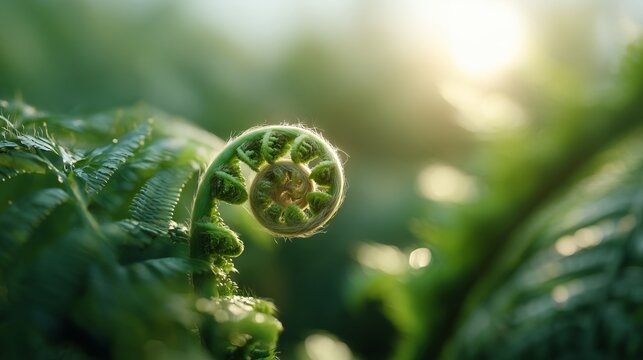 Koru Unfurling Fern Frond Background Symbolizing New Life and Growth (Māori)