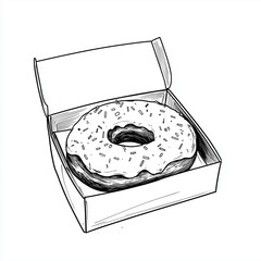 Holiday donut in box with sprinkles on white background  
