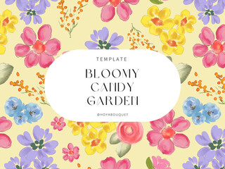 Template greeting card with blooming blossom candy color flowers  Perfect for postcard, websites, banners or tags. Digital clipart illustration
