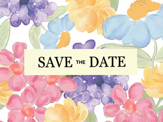 Template greeting card with blooming blossom candy color flowers  Perfect for postcard, websites, banners or tags. Digital clipart illustration