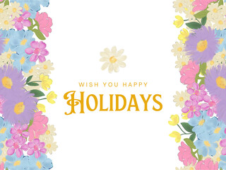 Template greeting card with blooming blossom candy color flowers  Perfect for postcard, websites, banners or tags. Digital clipart illustration