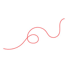 Red thread isolates on a white background. Red silk thread looped in a circle form, symbolizing vector thread of fate in tradition. .Line of red yarn, long red thread.