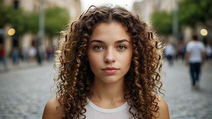 A young person stands alone on a cobblestone street with blurred city life behind&mdash;evoking individuality, urban rhythm, and quiet focus in a bustling environment.