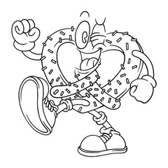 cartoon happy walking pretzel mascot coloring page