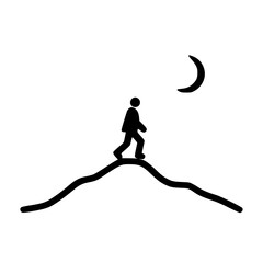 Mountain hiking icon with climber silhouette adventure vector illustration outdoor travel concept design