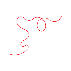 Red thread isolates on a white background. Red silk thread looped in a circle form, symbolizing vector thread of fate in tradition. .Line of red yarn, long red thread