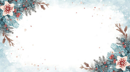 Watercolor Christmas Banner with Light Pigments and Foil Floral Accents on White Background