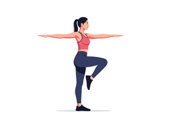 Woman balancing on one leg with arms extended for yoga or exercise routine, fitness concept