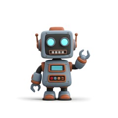 Fototapeta premium Cute Retro Robot Character – 3D Clay Render with Glowing Blue Eyes