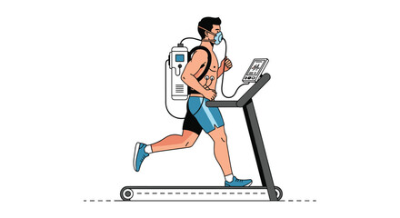 Professional athlete undergoing performance testing on treadmill with medical equipment, ideal for health, fitness, and sports science concepts