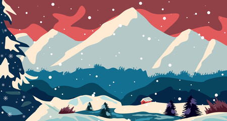 winter landscape with snow Christmas art