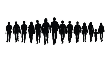 Group of people silhouettes walking isolated on white background, Vector