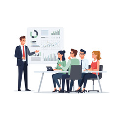 Fototapeta premium Business presentation in office A team of professionals attending a meeting with data charts on a whiteboard