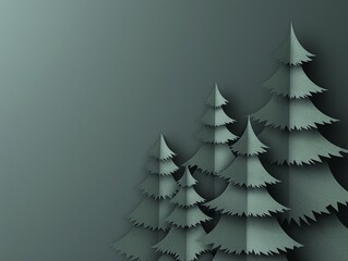 Obraz premium Paper craft pine trees arranged in a cluster against a dark gray background