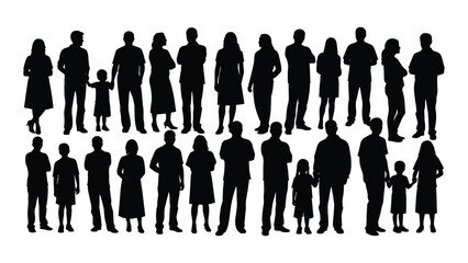 Diverse group of people silhouettes isolated on white background, Vector