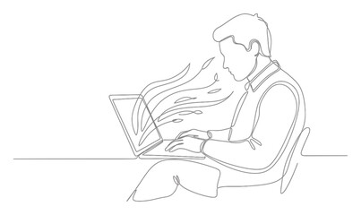 Minimalist Coding Programming Laptop Single Line Art Illustration