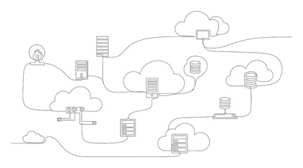 Elegant Cloud Computing Network Single Line Art Illustration Minimalist Design
