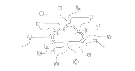 Elegant Cloud Computing Network Single Line Art Illustration Minimalist Design