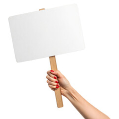 Woman holding blank sign mockup for your message