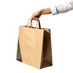 Woman holding a brown paper shopping bag purchase