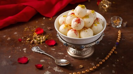 Indian Sweet Rasgulla: Delicious Bengali Milk Dumplings with Saffron & Pistachios