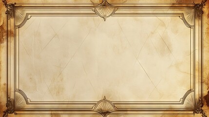 Vintage Beige Parchment Paper Texture with Elegant Empty Rectangular Frame, Minimalist Background for Classic Invitation, Certificate or Scrapbooking Design