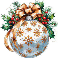 a large white bauble tilted slightly decorated with detailed snowflake patterns