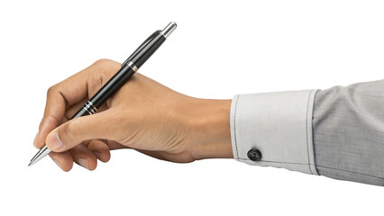 Hand holding pen, writing ideas, signing documents