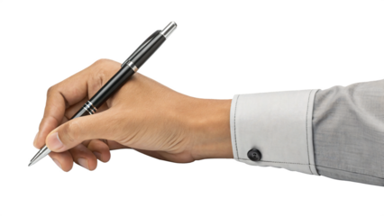 Hand holding pen, writing ideas, signing documents
