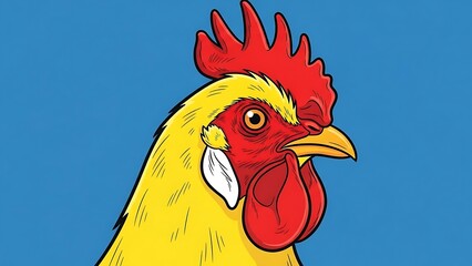 Vibrant rooster portrait with bold colors and dynamic lines, perfect for farm themes, educational materials, or adding a touch of country charm to designs