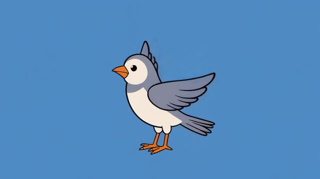 Animated Cartoon Bird With Blue And Gray Feathers on Blue Background