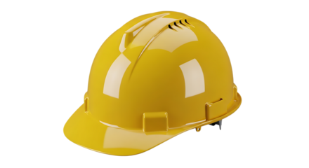 Yellow hard hat isolated on transparent background for construction and safety work
