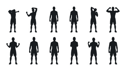 Men's silhouettes in various poses isolated on white background, Vector