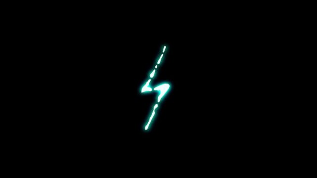 Vibrant blue neon lightning bolt electric power icon with glowing light isolated on solid background.