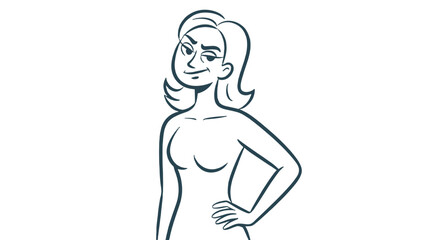 Smiling young woman illustration in minimal outline art.