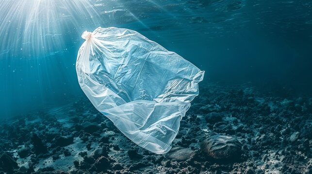 Plastic bag floating in the ocean  a reminder of marine pollution and environmental impact
