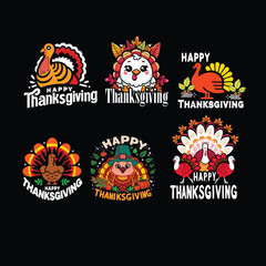 Obraz premium This Thanksgiving T-shirt design bundle features a charming collection of cute and colorful turkey illustrations, perfect for fall celebrations and festive apparel. Each design includes playful charac