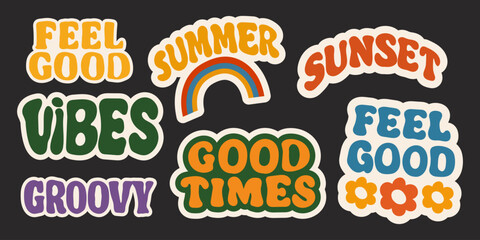 Naklejka premium Retro Groovy Sticker Typography Set. 