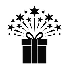 Gift box with stars burst silhouette