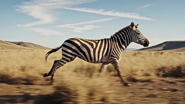 Dynamic Zebra Galloping Across Dusty Savanna Plains Majestic Wildlife Footage of a Wild Animal Running Free in Its Natural Habitat