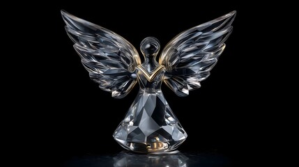 Crystal Guardian Angel with Gold Accents on Black Background