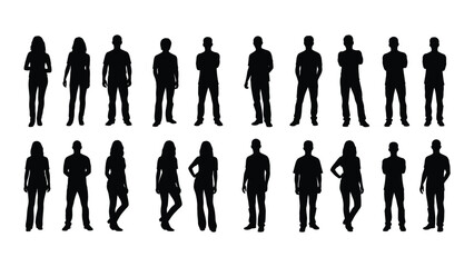 Collection of diverse human silhouettes isolated on white background, Vector