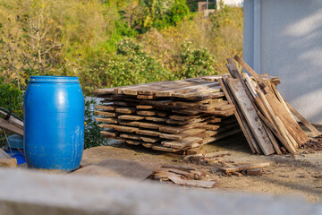 Large Blue Water Tank at Construction Site