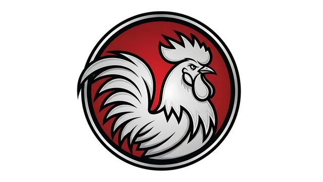 Bold rooster emblem with striking detail for sports team or restaurant branding, powerful animal symbol with a touch of modern flair, clean mascot design