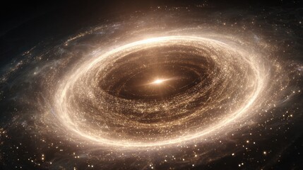 Artistic depiction of a glowing galaxy with bright stars and swirling cosmic dust in space