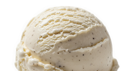 Single scoop of vanilla ice cream with creamy white texture and visible vanilla bean specks—smooth, rich, and ideal for dessert, culinary, or food styling reference