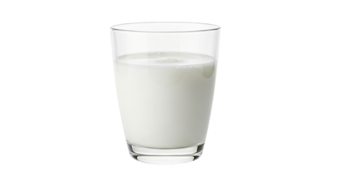 Clear glass filled with smooth white milk—fresh, simple, and ideal for culinary, nutritional, or beverage-related reference