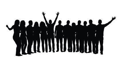 Group of diverse people silhouettes celebrating isolated on white background, Vector