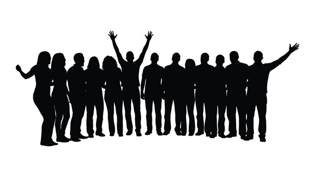 Group of diverse people silhouettes celebrating isolated on white background, Vector