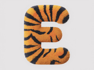 Bold statement alphabet E with fur texture and tiger stripes, perfect for playful designs or educational materials, embodies a wild yet approachable aesthetic